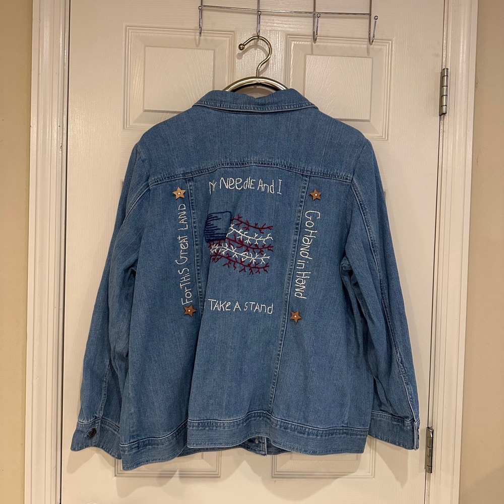 Custom Embroidered Patriotic Denim Jacket Blue Jean 1X Patriotic Flag Stars